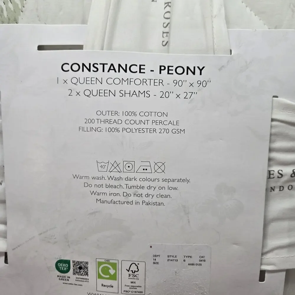 NEW Cabbages & Roses Constance Purple Pink Queen Comforter 3pc Set Cottage PEONY